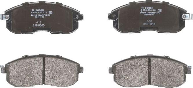 BOSCH 0 986 494 572 — Zestaw klocków hamulcowych, hamulce tarczowe