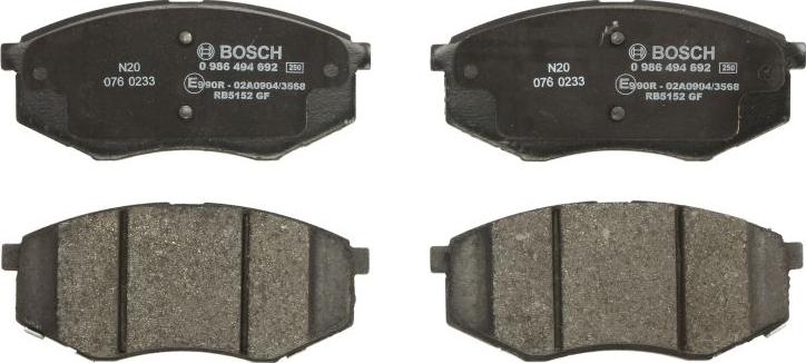 BOSCH 0 986 494 692 — Zestaw klocków hamulcowych, hamulce tarczowe