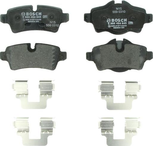 BOSCH 0 986 494 645 — Zestaw klocków hamulcowych, hamulce tarczowe