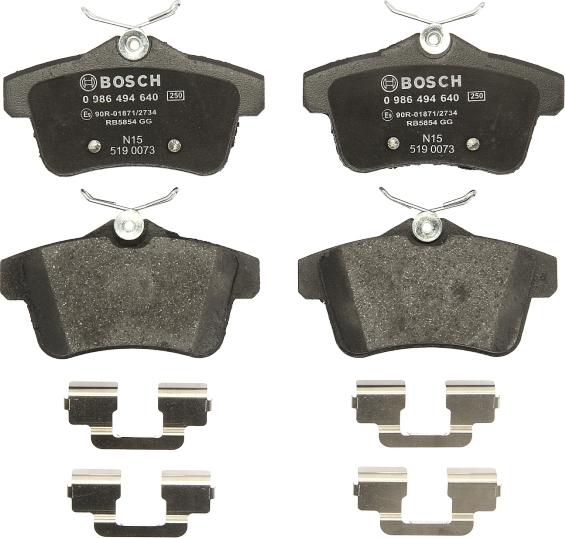 BOSCH 0 986 494 640 — Zestaw klocków hamulcowych, hamulce tarczowe