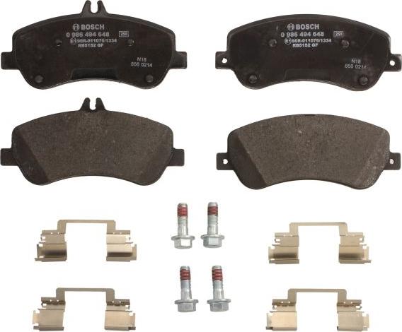 BOSCH 0 986 494 648 — Zestaw klocków hamulcowych, hamulce tarczowe