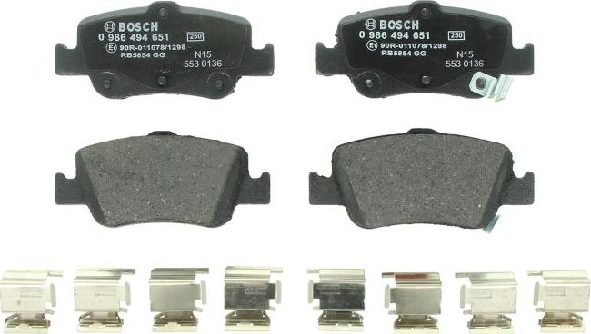 BOSCH 0 986 494 651 — Zestaw klocków hamulcowych, hamulce tarczowe