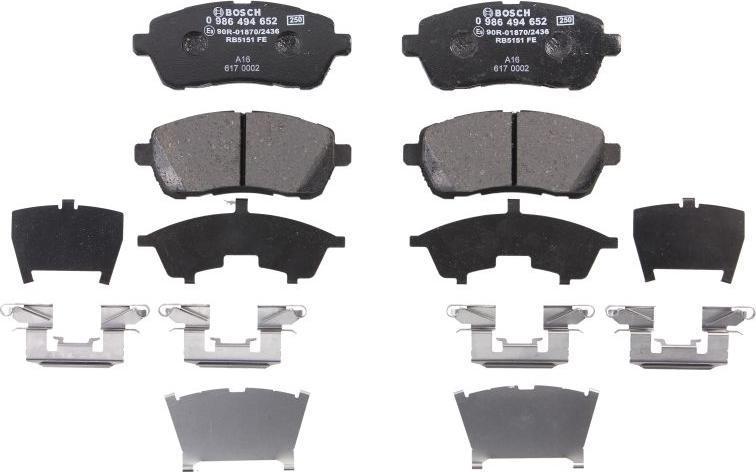 BOSCH 0 986 494 652 — Zestaw klocków hamulcowych, hamulce tarczowe