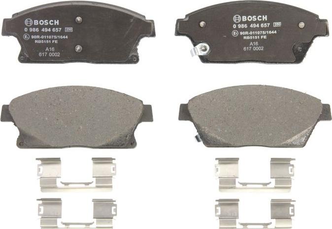 BOSCH 0 986 494 657 — Zestaw klocków hamulcowych, hamulce tarczowe
