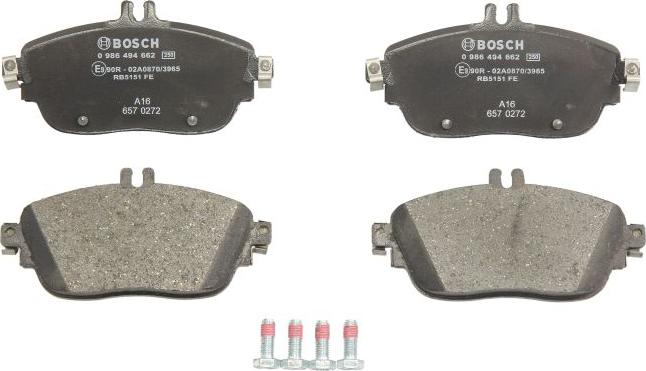 BOSCH 0 986 494 662 — Zestaw klocków hamulcowych, hamulce tarczowe