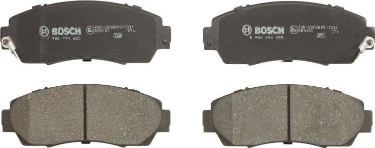 BOSCH 0 986 494 685 — Zestaw klocków hamulcowych, hamulce tarczowe