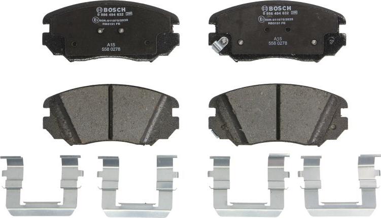 BOSCH 0 986 494 632 — Zestaw klocków hamulcowych, hamulce tarczowe