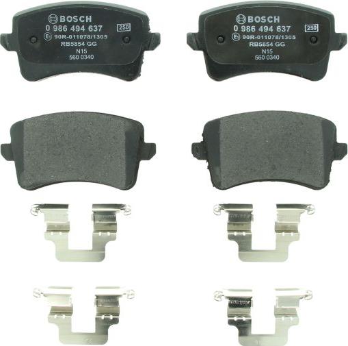 BOSCH 0 986 494 637 — Zestaw klocków hamulcowych, hamulce tarczowe