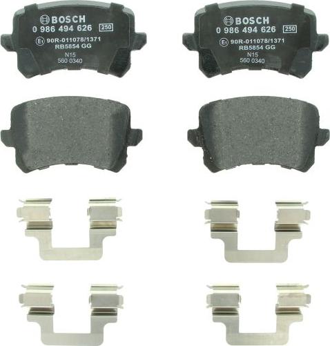 BOSCH 0 986 494 626 — Zestaw klocków hamulcowych, hamulce tarczowe