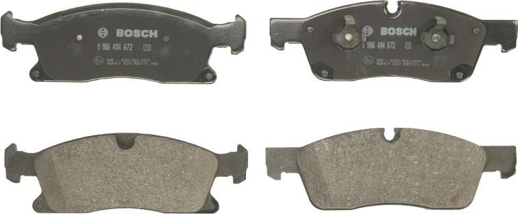 BOSCH 0 986 494 672 — Zestaw klocków hamulcowych, hamulce tarczowe