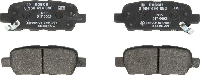 BOSCH 0 986 494 090 — Zestaw klocków hamulcowych, hamulce tarczowe