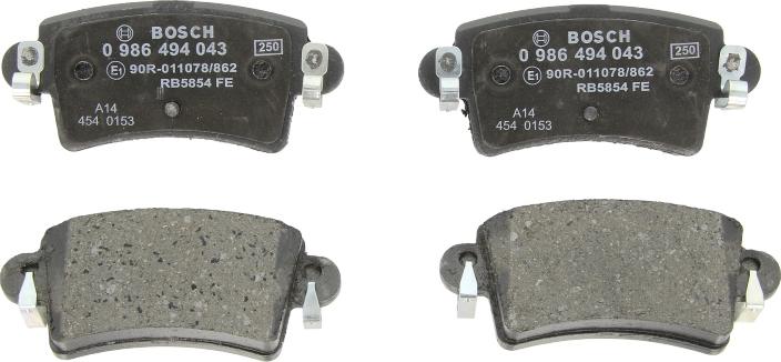 BOSCH 0 986 494 043 — Zestaw klocków hamulcowych, hamulce tarczowe