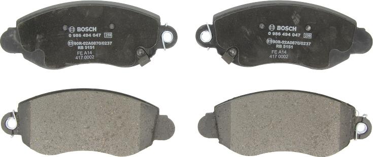 BOSCH 0 986 494 047 — Zestaw klocków hamulcowych, hamulce tarczowe