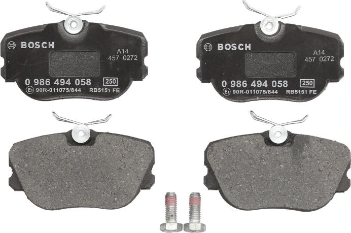 BOSCH 0 986 494 058 — Zestaw klocków hamulcowych, hamulce tarczowe