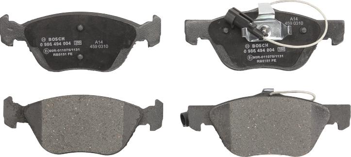BOSCH 0 986 494 004 — Zestaw klocków hamulcowych, hamulce tarczowe