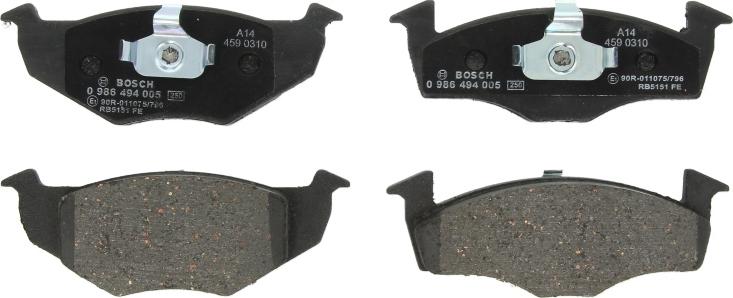 BOSCH 0 986 494 005 — Zestaw klocków hamulcowych, hamulce tarczowe