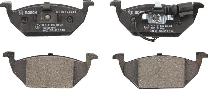 BOSCH 0 986 494 019 — Zestaw klocków hamulcowych, hamulce tarczowe