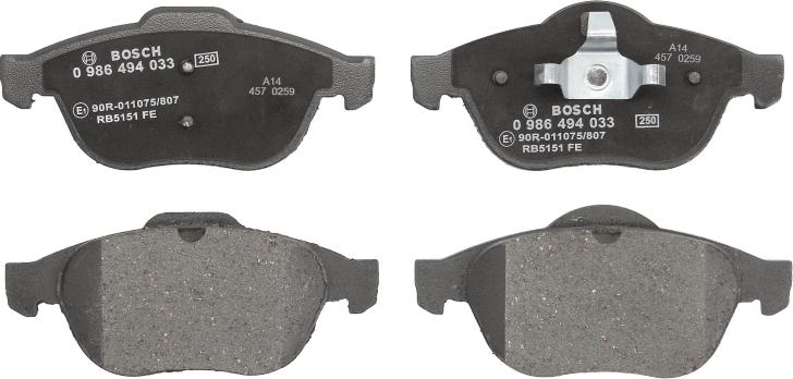 BOSCH 0 986 494 033 — Zestaw klocków hamulcowych, hamulce tarczowe