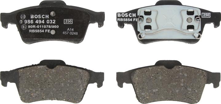 BOSCH 0 986 494 032 — Zestaw klocków hamulcowych, hamulce tarczowe