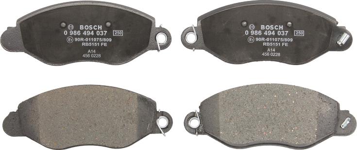 BOSCH 0 986 494 037 — Zestaw klocków hamulcowych, hamulce tarczowe