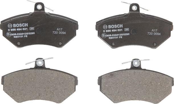 BOSCH 0 986 494 021 — Zestaw klocków hamulcowych, hamulce tarczowe