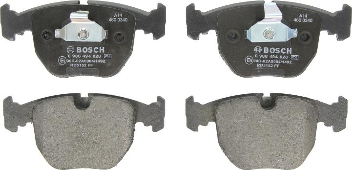 BOSCH 0 986 494 028 — Zestaw klocków hamulcowych, hamulce tarczowe