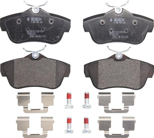 BOSCH 0 986 494 192 — Zestaw klocków hamulcowych, hamulce tarczowe