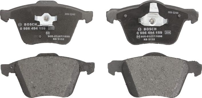 BOSCH 0 986 494 159 — Zestaw klocków hamulcowych, hamulce tarczowe