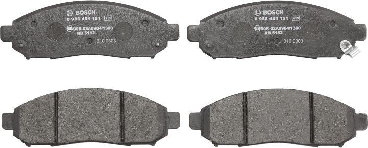 BOSCH 0 986 494 151 — Zestaw klocków hamulcowych, hamulce tarczowe