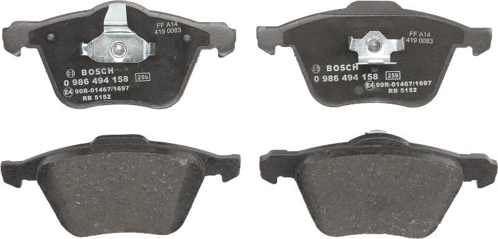BOSCH 0 986 494 158 — Zestaw klocków hamulcowych, hamulce tarczowe