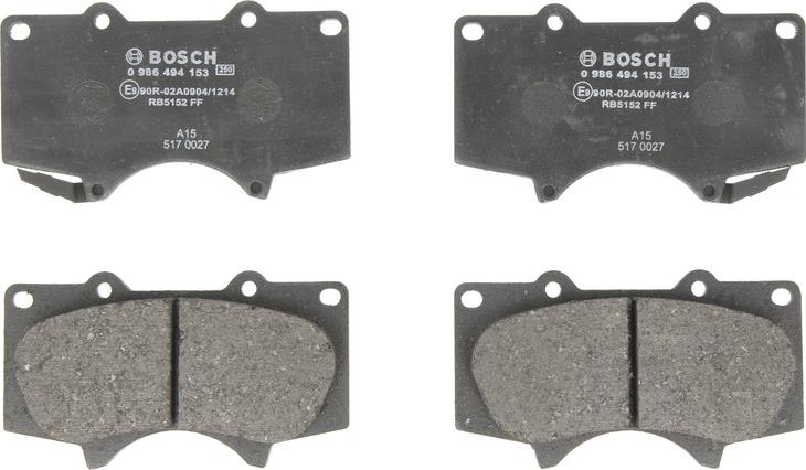 BOSCH 0 986 494 153 — Zestaw klocków hamulcowych, hamulce tarczowe