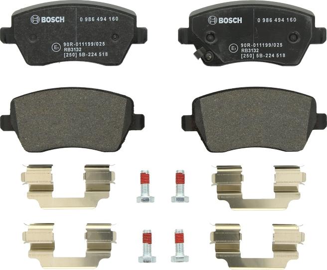 BOSCH 0 986 494 160 — Zestaw klocków hamulcowych, hamulce tarczowe