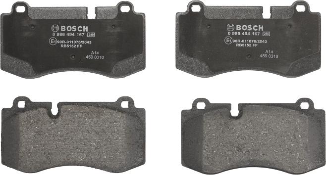 BOSCH 0 986 494 167 — Zestaw klocków hamulcowych, hamulce tarczowe