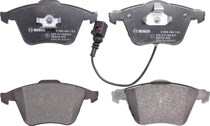 BOSCH 0 986 494 103 — Zestaw klocków hamulcowych, hamulce tarczowe