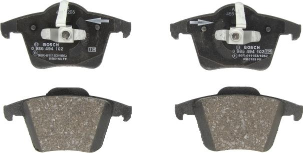 BOSCH 0 986 494 102 — Zestaw klocków hamulcowych, hamulce tarczowe