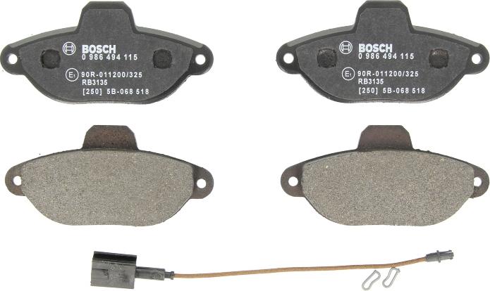 BOSCH 0 986 494 115 — Zestaw klocków hamulcowych, hamulce tarczowe