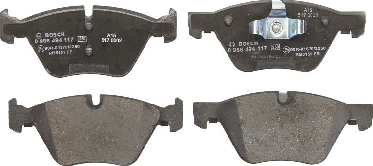 BOSCH 0 986 494 117 — Zestaw klocków hamulcowych, hamulce tarczowe