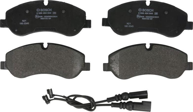 BOSCH 0 986 494 844 — Zestaw klocków hamulcowych, hamulce tarczowe