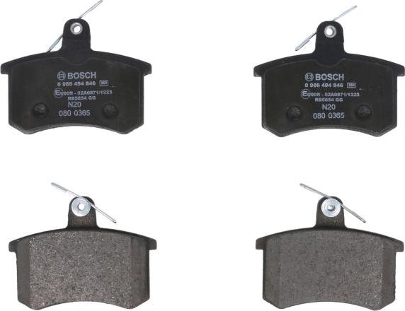 BOSCH 0 986 494 846 — Zestaw klocków hamulcowych, hamulce tarczowe