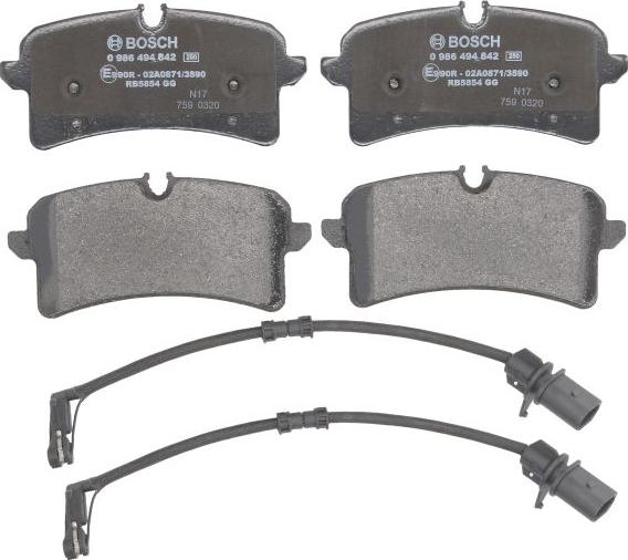 BOSCH 0 986 494 842 — Zestaw klocków hamulcowych, hamulce tarczowe