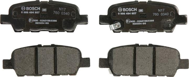 BOSCH 0 986 494 857 — Zestaw klocków hamulcowych, hamulce tarczowe
