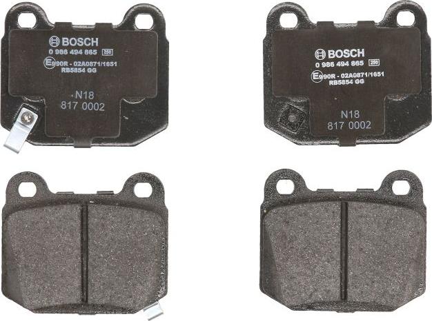 BOSCH 0 986 494 865 — Zestaw klocków hamulcowych, hamulce tarczowe