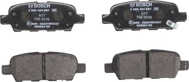 BOSCH 0 986 494 861 — Zestaw klocków hamulcowych, hamulce tarczowe