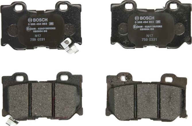 BOSCH 0 986 494 863 — Zestaw klocków hamulcowych, hamulce tarczowe