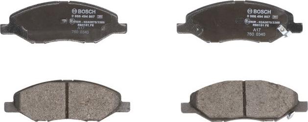 BOSCH 0 986 494 867 — Zestaw klocków hamulcowych, hamulce tarczowe