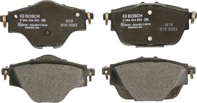 BOSCH 0 986 494 805 — Zestaw klocków hamulcowych, hamulce tarczowe