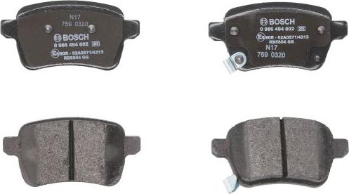 BOSCH 0 986 494 802 — Zestaw klocków hamulcowych, hamulce tarczowe