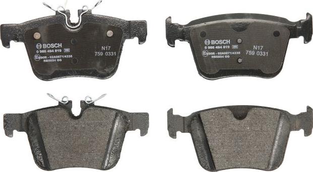 BOSCH 0 986 494 819 — Zestaw klocków hamulcowych, hamulce tarczowe