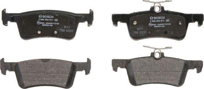 BOSCH 0 986 494 811 — Zestaw klocków hamulcowych, hamulce tarczowe