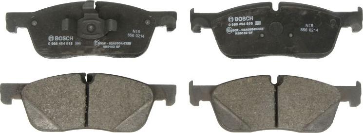 BOSCH 0 986 494 818 — Zestaw klocków hamulcowych, hamulce tarczowe